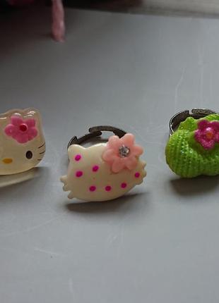 Детские кольца 3шт хелло китти колечко кольуо