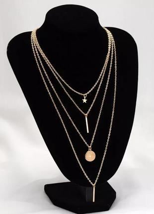 Модное многослойное ожерелье-цепочки с подвесками3 фото