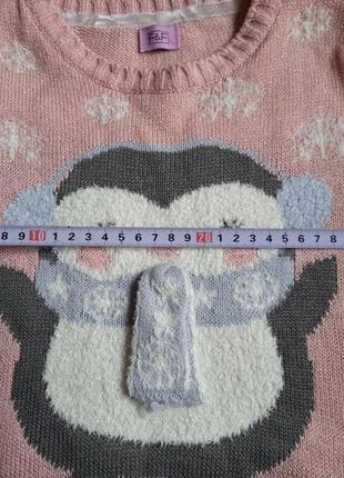 Свитер кофта пингвин светр рожевий f&f 5 6 116 110 снежинка пінгвін6 фото