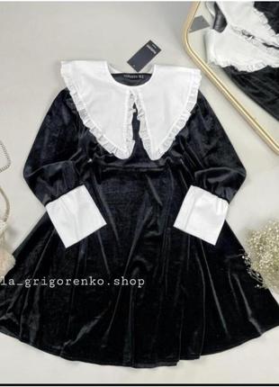 Велюровое платье с оригинальным воротником и манжетами9 фото