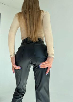 Тёплые кожаные брюки в стиле zara 💎 матовая эко кожа на утеплителе (флис)3 фото