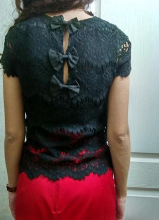 Блузка гипюровая черная с бантиками3 фото