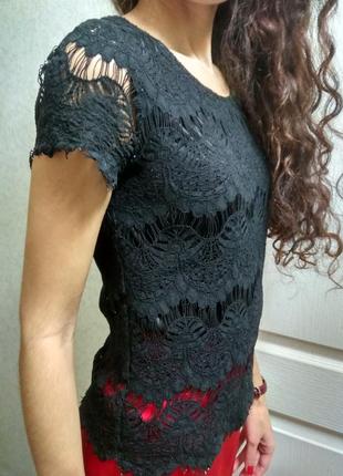 Блузка гипюровая черная с бантиками5 фото
