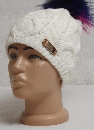Стильная, женская,  удлиненная шапка  с натуральным ярким  бубоном тм flirt (модель анжелика)8 фото