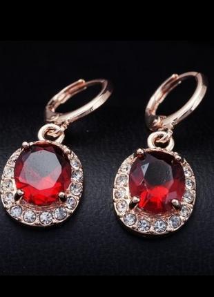 🏵шикарні ювелірні сережки гранати фіаніти, нові! арт.1625