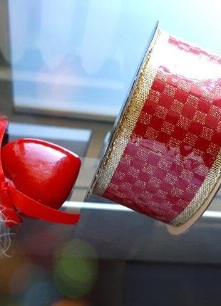 Стрічка декоративна новорічна з дротовим краєм ❄ червона 2м7 фото