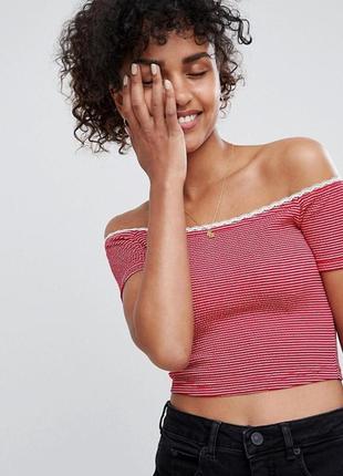 Кора топ червоний плечі в рубчик лапша