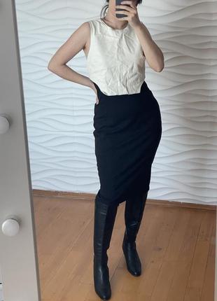 Платье футляр черное белое экокожа2 фото