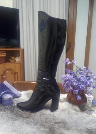 Чёрные натуральные лаковые сапоги pier lucci