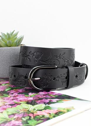 Ремінь жіночий шкіряний з тисненням sf-3533 чорний ( розмір до 180 см)