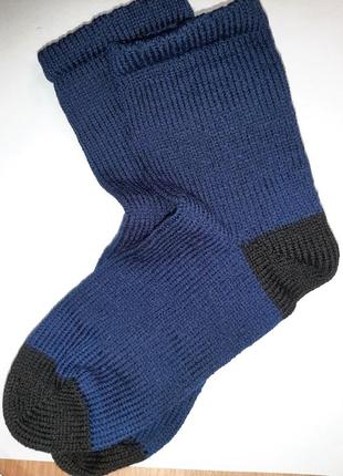 Чоловічі теплі в'язані шкарпетки, ручної роботи, темно сині, для дома та у взуття. р.43-441 фото