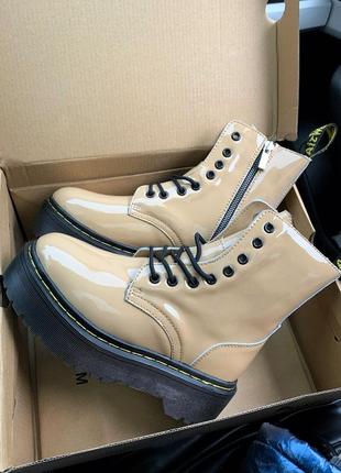 Зимние женские ботинки dr. martens доктор мартинс лакированные6 фото