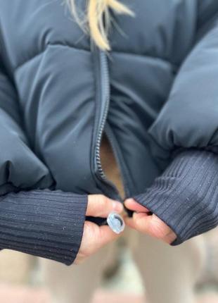 Зимняя куртка оверсайз короткий пуховик затяжка манжет карманы воротник5 фото