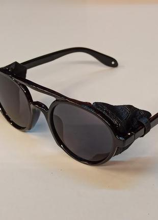 Сонцезахисні окуляри трендові ретро стімпанк steampunk гірські із захистом від бічних сонячних променів чорні6 фото