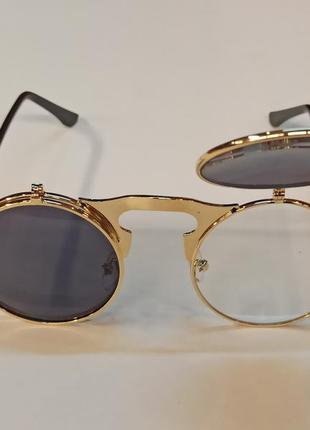 Солнцезащитные очки круглые двойные линзы винтаж стимпанк steampunk на не большое лицо...