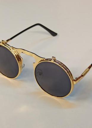 Солнцезащитные очки круглые двойные линзы винтаж стимпанк steampunk на не большое лицо...