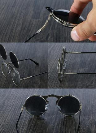 Солнцезащитные очки круглые двойные линзы винтаж стимпанк steampunk на не большое лицо...