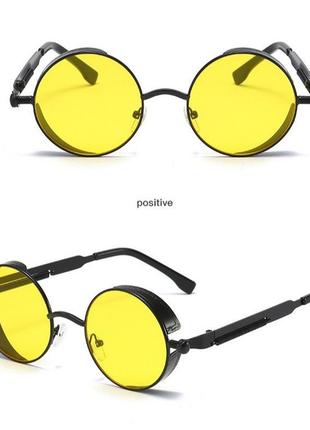 Солнцезащитные очки тишейды с шорами круглые линзы  винтаж готические стимпанк steampunk ретро   жёлтые чёрные