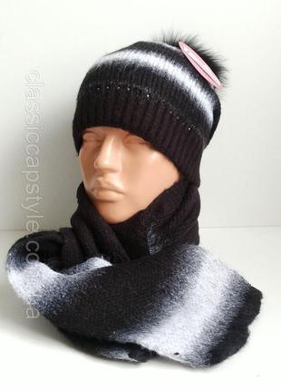 Жіночий в'язаний комплект шапка, шарф модель міла т. м. leks сезон осінь-зима