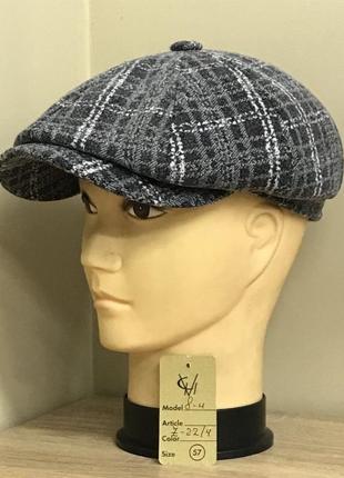 Кепка шерстяная мужская восьмиклинка хулиганка пальтовая ткань 22/4 тёплая comfort heads осень зима флис уши
