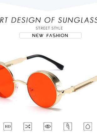 Солнцезащитные очки тишейды с шорами круглые линзы  винтаж готические стимпанк steampunk ретро  красно золотые1 фото
