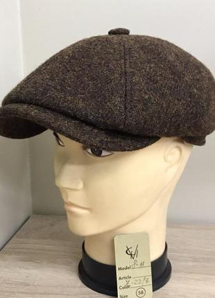 Кепка шерстяная мужская восьмиклинка хулиганка шерсть италия  22/6 тёплая comfort heads осень зима флис уши
