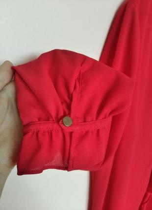 Червона шифонова святкова блузка, блуза шифон, сорочка, рубашка 54-56 р.2 фото
