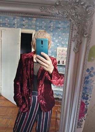 Бархатный пиджак жакет велюровый вишневый4 фото