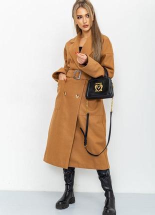 Пальто женское однотонное цвет светло-коричневый1 фото