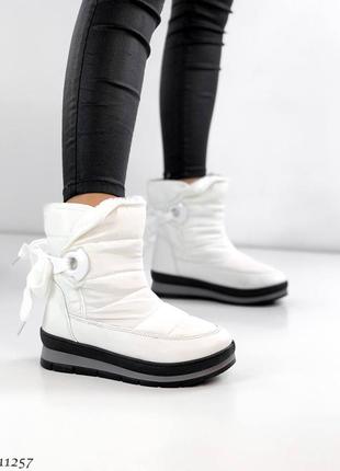 Черевики чоботи дутики зима екошкіра плащівка білий3 фото