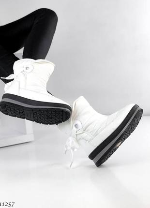 Черевики чоботи дутики зима екошкіра плащівка білий10 фото