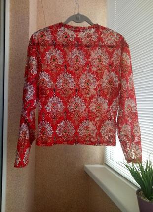 Красива напівпрозора блузка zara з стрейч-гіпюру в квітковий принт3 фото