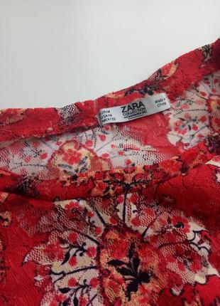 Красива напівпрозора блузка zara з стрейч-гіпюру в квітковий принт5 фото