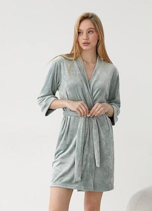 Красивый плюшевый халат, халатик для дома из плюшевого велюра, халат плюш велюр