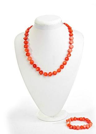 Набор ожерелья + браслет оранжевый коралл