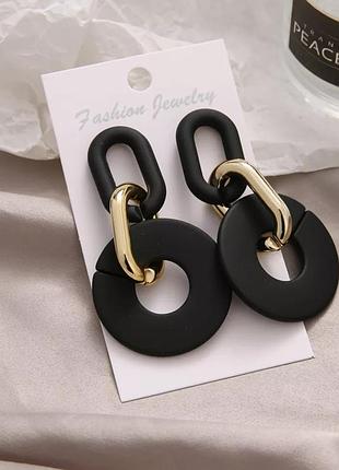 Сережки серьги стильні вечірні модні чорні золотисті ланцюжок нові