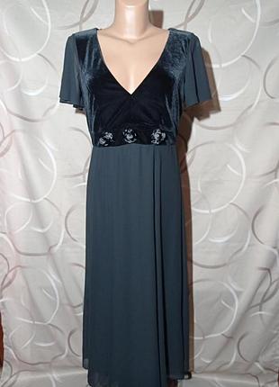 Платье нарядное макси черная бархат и шифон декорировано цветами из атласа размер m l недорого
