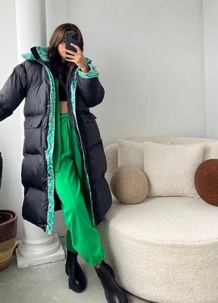 Невероятно теплый пуховик куртка с яркими вставками оверсайз туречки3 фото