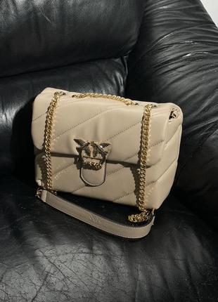 Женская бежевая  сумка с регулируемой цепочкой pinko 🆕популярная сумка6 фото