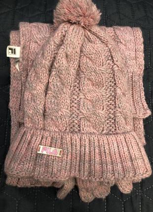 Комплект fila (шапочка+шарф+рукавицы), новый