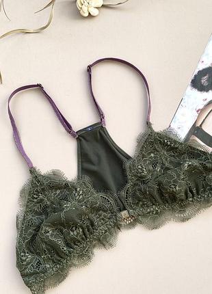 Кружевной бра на застежке спереди цвета хаки