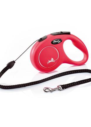 Повідець-рулетка flexi (флексі) new classic s для собак дрібних та середніх порід, трос (5 м, до 12 кг) червоний