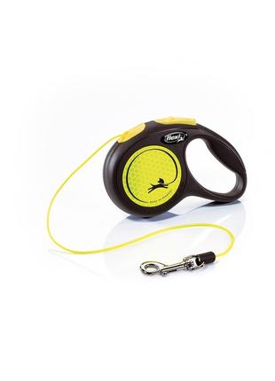 Повідець-рулетка flexi (флексі) new neon хs для собак дрібних та середніх порід, трос (3 м/8 кг) жовтий