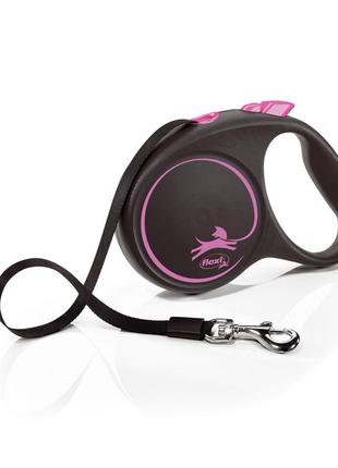 Flexi (флекси) black design m - поводок-рулетка для собак лента (5 м, до 25 кг) розовый1 фото