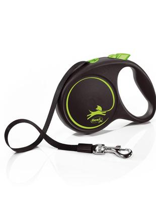 Flexi (флекси) black design m - поводок-рулетка для собак лента (5 м, до 25 кг) зеленый1 фото