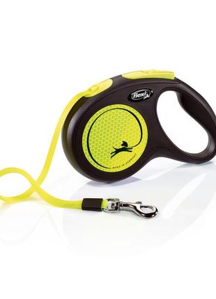 Flexi (флекси) поводок-рулетка для собак new neon м, лента (5 м, до 25 кг) желтый