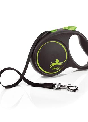 Flexi (флекси) black design l - поводок-рулетка для собак лента (5 м, до 50 кг) зеленый