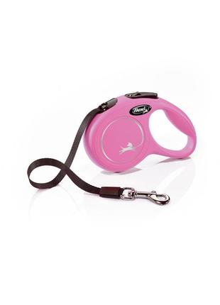 Повідець-рулетка flexi new classic xs 3м стрічка для маленьких собак до 12 кг рожевий