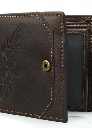 Гаманець чоловічий малюнок орел портмоне гаманець коричневий шкіра стильний4 фото