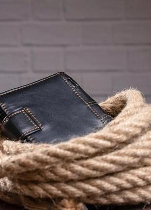 Кошелек мужской стильный бумажник портмоне кожа черный коричневая нить3 фото